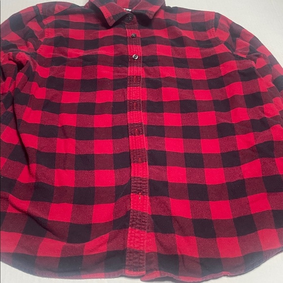 Lands End Women’s Red Black Plaid Flannel Button Down Shirt Size 16P - Picture 4 of 8